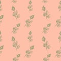 Vector floral seamless pattern with blooming roses. Seamless floral pattern on a gentle peach color background. Roses are drawn in Royalty Free Stock Photo