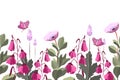 Vector floral seamless pattern, border. Summer background with pink flowers. Royalty Free Stock Photo