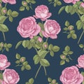 Vector floral seamless pattern with bouquets of pink roses