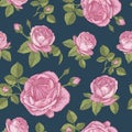 Vector floral seamless pattern with bouquets of pink roses