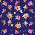 Vector floral seamless pattern with bright summer blooms