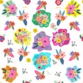 Vector floral seamless pattern with bright summer blooms