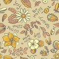 Vector floral seamless pattern with butterfly and dragonfly in d Royalty Free Stock Photo