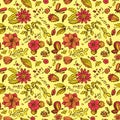 Vector floral seamless pattern with butterfly and dragonfly in d Royalty Free Stock Photo