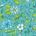 Vector floral seamless pattern with butterfly and dragonfly in d Royalty Free Stock Photo