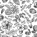 Vector floral seamless pattern with butterfly and dragonfly in d Royalty Free Stock Photo