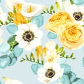 Seamless pattern with calla and ranunculus