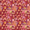 Vector floral seamless pattern with colorful fantasy plants and curls