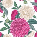 Vector floral seamless pattern with dahlias