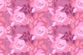 Vector floral seamless pattern. Delicate pink roses, purple leaves Royalty Free Stock Photo