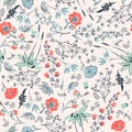 062_Vector floral seamless pattern with large red flowers and blue bells