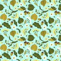 Vector floral seamless pattern with linden flowers. Hand drawn eco design.