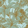 Vector floral seamless pattern with peonies, lilies