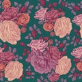 Vector floral seamless pattern with roses and persian buttercup