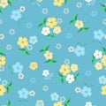 Vector floral seamless pattern. White, blue, beige and yellow flowers with leaves Royalty Free Stock Photo