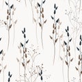 Vector floral seamless pattern with wild meadow flowers, herbs and grasses.