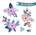 Vector floral set. Colorful floral collection with leaves and flowers hand drawn. Royalty Free Stock Photo