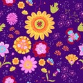 Vector floral summer pattern in doodle graphyc style Royalty Free Stock Photo