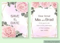 Vector floral template for wedding invitation. Pink roses Royalty Free Stock Photo