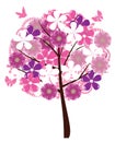 Vector Floral Tree With Birds and Butterflies Royalty Free Stock Photo