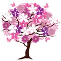 Vector Floral Tree With Birds and Butterflies Royalty Free Stock Photo