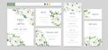 Vector floral wedding card template set. Invite, menu, rsvp, thank you, details. White eustoma flowers, jasmine, green eucalyptus