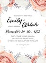 Vector floral wedding invitation invite, save the date card design with Flower Bouquet of Peach, white Rose Peony, dusty miller s Royalty Free Stock Photo