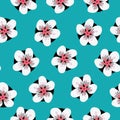 Vector Floral with White and Pink Flowers on Green Seamless Repeat Pattern Royalty Free Stock Photo