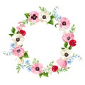 Vector floral wreath with colorful poppy and bluebell flowers
