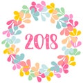 Vector floral wreath New Year 2018 frame isolated on white background