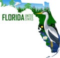 Vector Florida - American state map with great blue heron in wetland Royalty Free Stock Photo