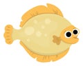 Vector flounder icon. Under the sea illustration with cute funny flat fish. Ocean animal clipart. Cartoon underwater or marine
