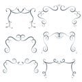 Vector flourish frames set, scroll border collection, curl decoration elements, vintage top divider decor Royalty Free Stock Photo