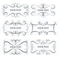Vector flourish frames set, scroll border collection, place for text and sign, curl decoration elements, vintage divider decor Royalty Free Stock Photo