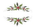 Vector flower banner with space for text. element of winter decor. Holly decoration isolated on a white background. realistic hand Royalty Free Stock Photo