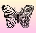 Vector Flower Butterfly. Insect Silhouette. Template For Laser And Paper Cutting
