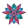 Vector flower gradient color mandala over white.