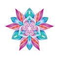 Vector flower gradient color mandala over white.