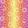 Vector Flower Outlines in White on Purple Orange Yellow Ombre Background Seamless Repeat Pattern. Background for Royalty Free Stock Photo