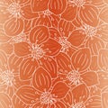 Vector Flower Outlines in White Scattered on Orange Ombre Background Seamless Repeat Pattern. Background for textiles Royalty Free Stock Photo