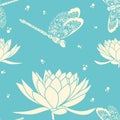Vector flower seamless pattern element. Elegant texture for backgrounds. With dragonfly and lotus flower