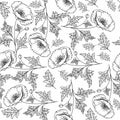 Vector Flower on White Back seamless background Wallpaper Poster Line Drawing