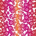 Vector Flowers in Pink Orange Red Ombre Silhouettes on White Background Seamless Repeat Pattern. Background for textiles