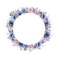 Vector watercolor floral frame. Beautiful wreath. Elegant floral collection with isolated blue,pink leaves and flowers Royalty Free Stock Photo