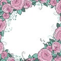 Vector flowers set. Beautiful wreath. Elegant floral collection with isolated blue,pink leaves and flowers, hand drawn Royalty Free Stock Photo