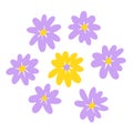 Vector flowers set. Lilac color cartoon chamomiles Royalty Free Stock Photo