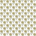 Vector Flowers in Yellow with Green Leaves on White Background Seamless Repeat Pattern. Background for textiles, cards Royalty Free Stock Photo