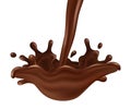 Vector flowing wave of chocolate with drops and splashes isolate