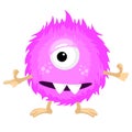 Vector fluffy monster is pink color. Funny character