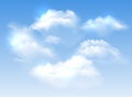 Vector fluffy realistic white clouds on blue sky background